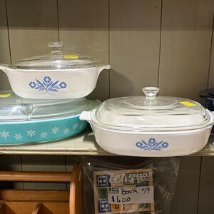 Glass Lid Casserole Dish with Blue Floral Design TWO Sets